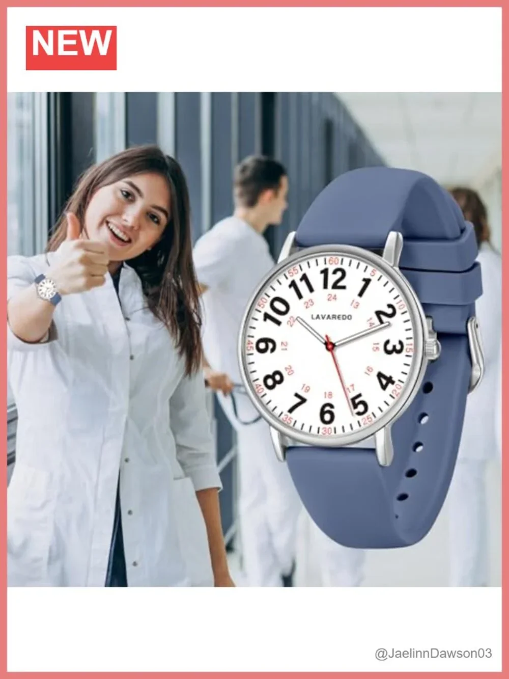 Nurse Watch for Women Luminous Dial Japanese Quartz Waterproof Silicone Strap